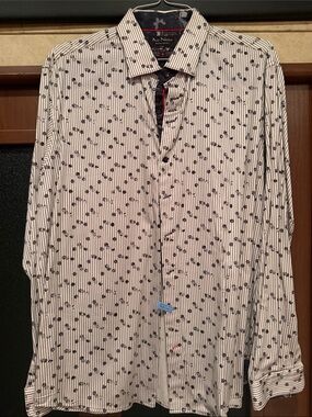 All Noir White Dress Shirt with Black Floral Stripe